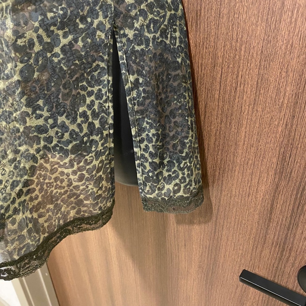 VICTORIA'S SECRET Y2K Green Animal Print Lingerie Dress S Lace Trim Sheer Mesh - Picture 8 of 13